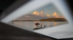 Reflection of Lake Metigoshe on the screen of my iPod