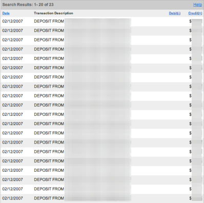 List of 23 deposits on 2/12